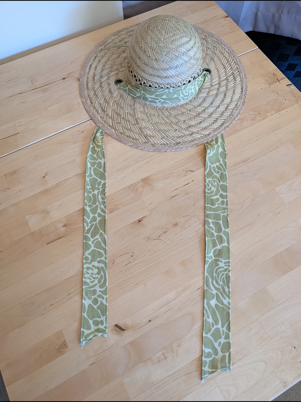 Signature Olive Floral Tie Straw Sun Hat